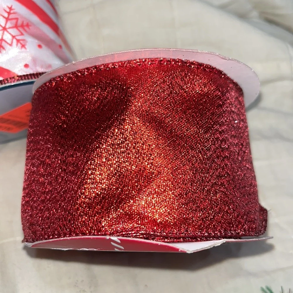 7 rolls Christmas Ribbon variety over 75 ft of Ribbon 1 LED LIGHTED - ALL NEW